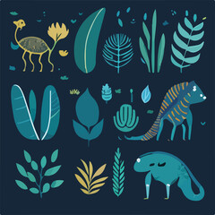 Hand drawn vector abstract graphic cartoon illustrations cards set template with beauty cute minimalistic style wildlife Chameleon print set. Wild life Chameleon animal concept design art