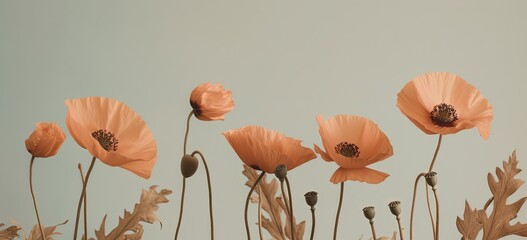 close up red poppy flower field banner background, Generative Ai