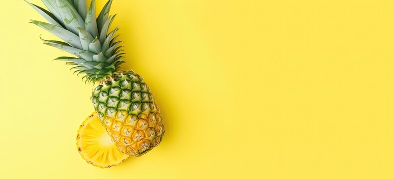yellow pineapple fruit banner background, Generative Ai