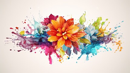  a colorful flower with lots of paint splatters on it.  generative ai