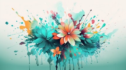 Fototapeta na wymiar a painting of flowers with paint splatters on it. generative ai