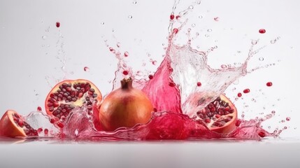  a pomegranate splashing into a glass of water.  generative ai
