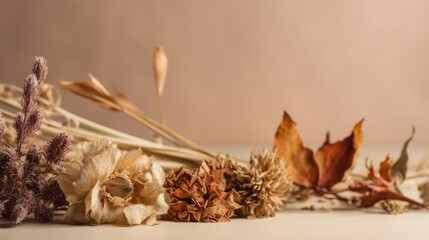  a bunch of dried flowers sitting on top of a table.  generative ai
