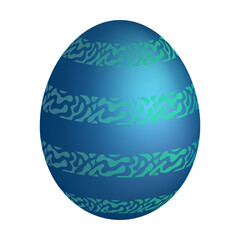 Festive holiday Easter egg. Realistic mother of pearl shiny egg decorated with blue green ornament. Realistic 3d vector isolated on white background