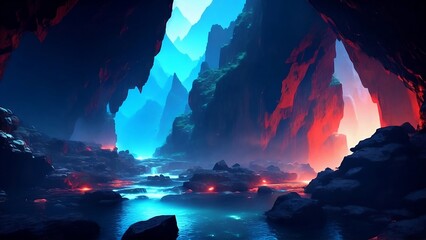 Fototapeta na wymiar A magical huge cave inside a mountain