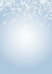 Vector Magical Glowing Background with Silver and Purple Falling Hexagon on Blue. Falling Snow. Glittery Confetti Frame. Christmas and New Year Design. Winter Sky with Bokeh Snowfall.