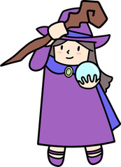 魔法の杖をかざす魔法使いの女の子イラスト