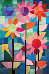 Abstract art flowers colorful background. Modern expressionism painting. Ai generated
