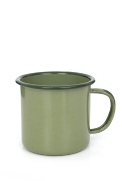 ceramic green cup isolated on white background. 