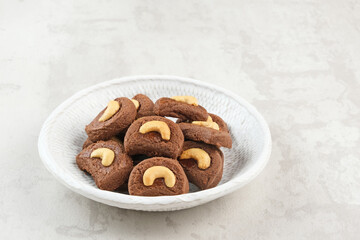 Choco Cashew Cookies, chocolate cookies with cashew nut, popular during Eid Al Fitr in Indonesia
