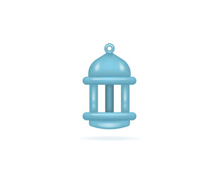 Ramadan Lanterns. fanoos lamp or chandelier. the lantern is blue and shiny. icon or symbol. 3d and realistic design. vector elements