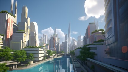 Fototapeta na wymiar Futuristic City Background, concept art, digital illustration, Generative AI