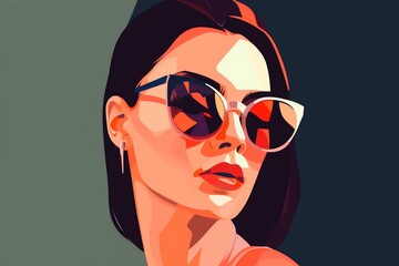 woman female illustration poster glasses design girl portrait style modern fashion. Generative AI.
