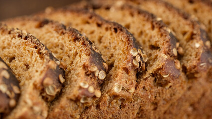 Sliced freshly baked bread, close up