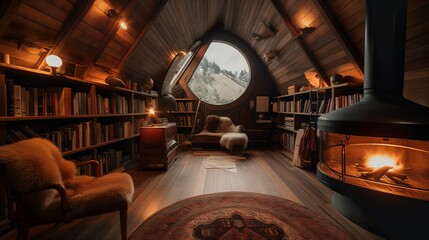 Cozy hobbit house interior by the nature ,AI generated