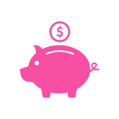 Pink Piggy Bank Dollar Icon Isolated Vector Illustration