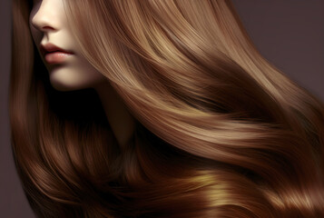 Very attractive young woman with curly brown hairs on brown background. Generative AI