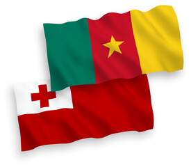 Flags of Kingdom of Tonga and Cameroon on a white background