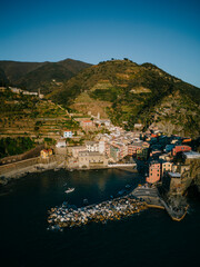 view of the bay, sunset over the sea, Cinque Terre, Italy 