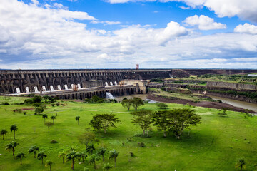 Itaipu Binacional hydroelectric power station in Foz do Iguazu Brazil, border Paraguay. Panoramic...