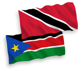 Obraz premium Flags of Republic of Trinidad and Tobago and Republic of South Sudan on a white background