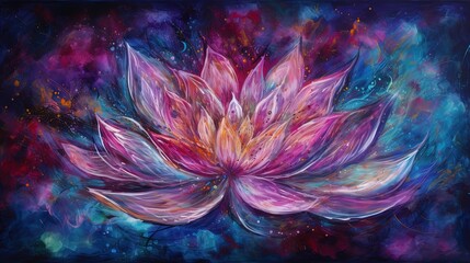 Obraz premium illustration of pink lotus blossom in dream celestial atmosphere, Generative Ai