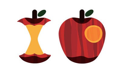 りんごの芯とかじられたりんごのイラスト