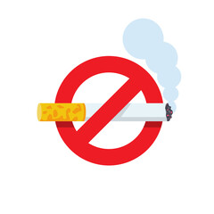 Do not smoke. Red sign prohibiting smoking cigarettes. Bribing cigarettes. Restriction in a public place. Space for smoking. Vector illustration flat design. Isolated on white background.