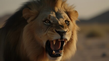 Fototapeta premium angry lion in jungle generative AI