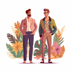 Obraz premium Flat illustration organic graphic design pride day gay couple in love concept. Generative ai.