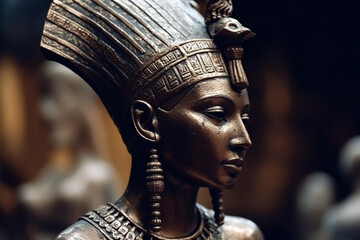 Egyptian statue of a female pharao inside a museum