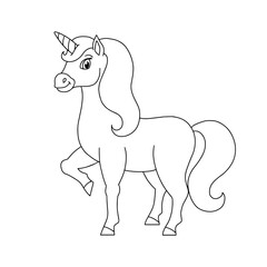 Magic fairy unicorn. Cute horse. Coloring book page for kids. Cartoon style. Vector illustration isolated on white background.