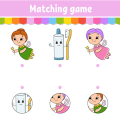 Matching game for kids. Education developing worksheet. Draw a line. Activity page. cartoon character. Vector illustration.