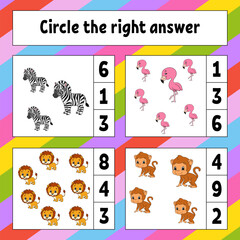 Fototapeta na wymiar Circle the right answer. Education developing worksheet. Activity page with pictures. Game for children. Funny character. Cartoon style. Vector illustration.
