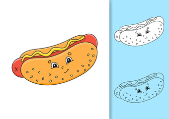 Set of images isolated on white and colored background. Design element. Black stroke. cartoon style. Vector illustration.