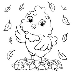 Cute chicken. Coloring book page for kids. Cartoon style character. Vector illustration isolated on white background.