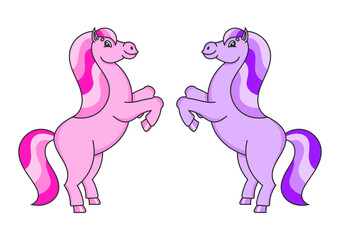 Horse reared up. The farm animal stands on its hind legs. Cartoon style. Simple flat vector illustration.