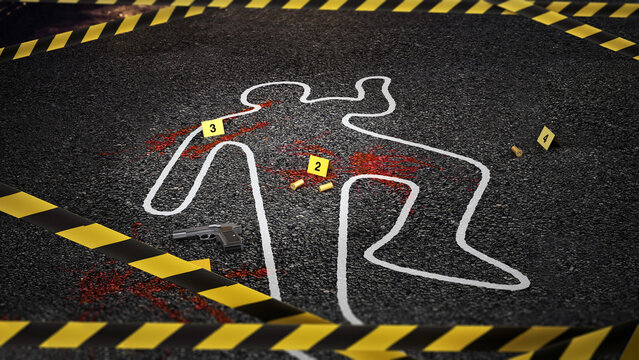Crime scene of a murder case. 3D illustration