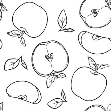 Apple Line Sketch Seamless Background