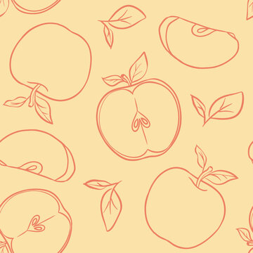Apple Line Sketch Seamless Background