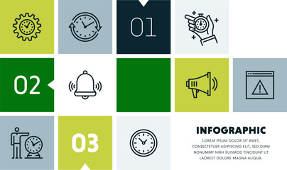Time limit and deadline infographic design with icons, made by thin line style with editable strokes.