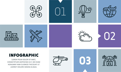 Agile travel planning tools infographic design with icons, made by thin line style with editable strokes.