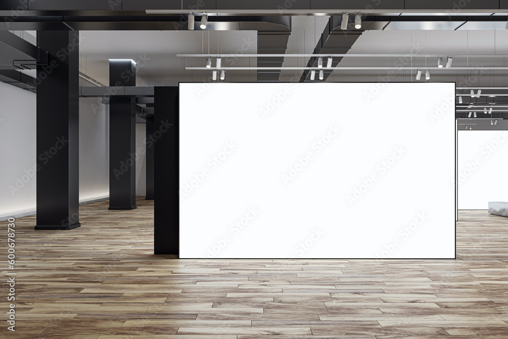 Poster front view on white blank partition with space for advertising poster or picture frame or campaign i