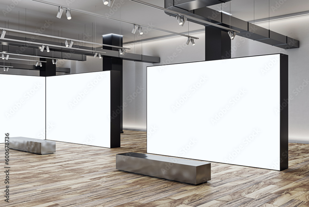 Poster perspective view on blank white partitions with place for advertising poster or campaign in stylish 