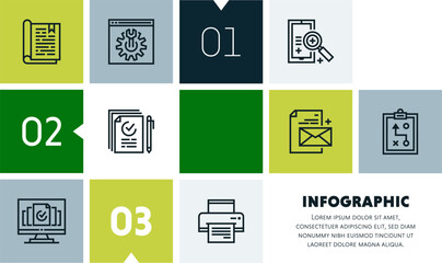 Intelligence and analytics platform infographic design with icons, made by thin line style with editable strokes.