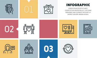 Love and life cycle management infographic design with icons, made by thin line style with editable strokes.