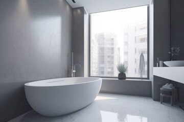 Naklejka na ściany i meble tub interior room stylish apartment home house white design indoor window. Generative AI.