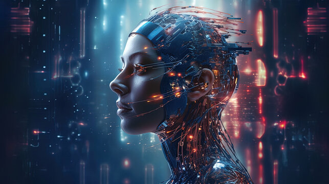 Artificial intelligence digital or in cyborg, modern robotic and cybernetic, concept, futuristic cyber human. Generative AI.