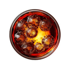 Top view of glass of Coca-Cola on isolated background, Coca-Cola with ice. Generative AI