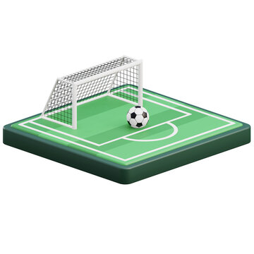 3d render football field and ball illustration with transparent background